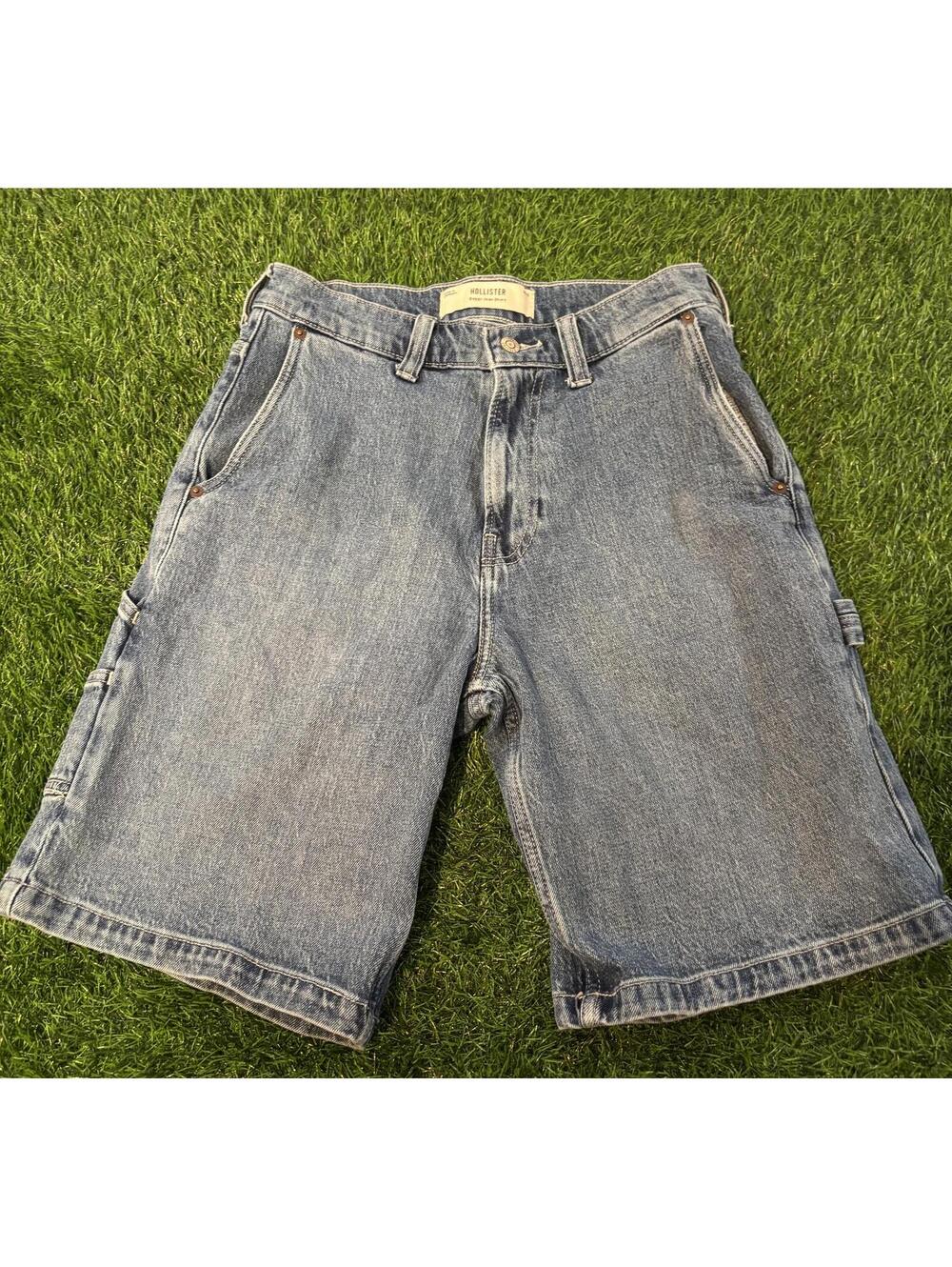Y2K Hollister Baggy Jean Shorts Distressed Light Wash Denim Waist 29